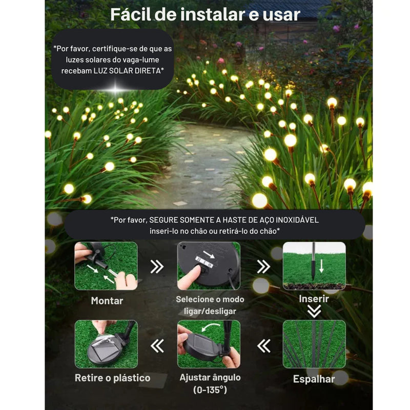 Luminaria De Jardim Em Forma De Vagalume Placa Solar Espeto Luz Led Decoração